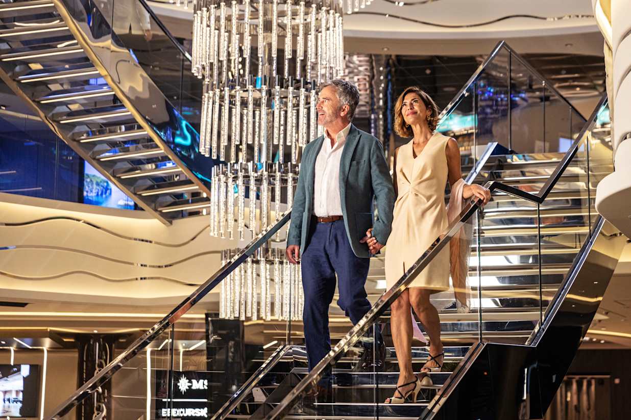 A couple in the atrium on an MSC Cruise ship